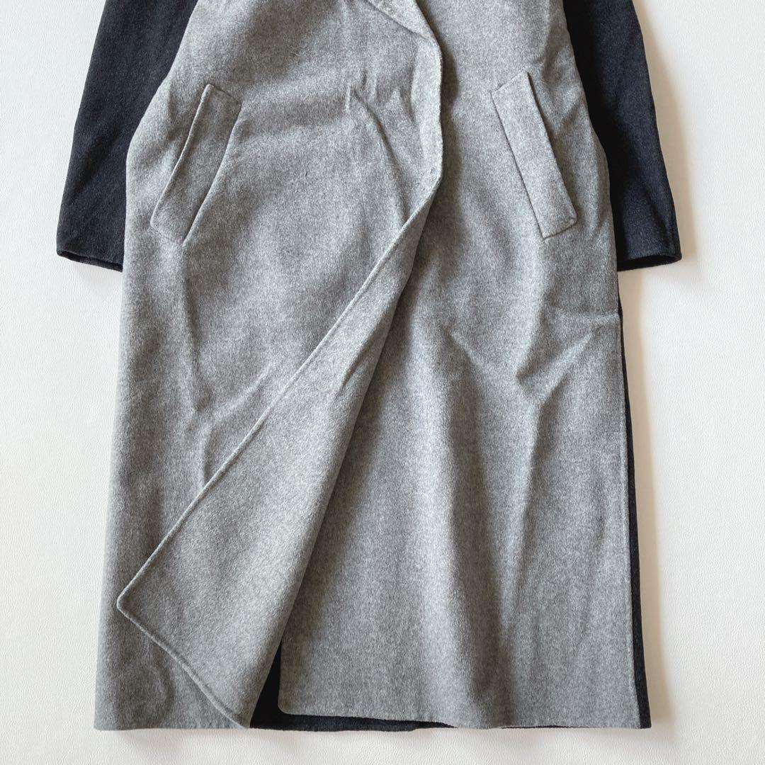 ルシェルブルー　ダブルフェイスミックスカラーコート　ウール　バイカラー　36