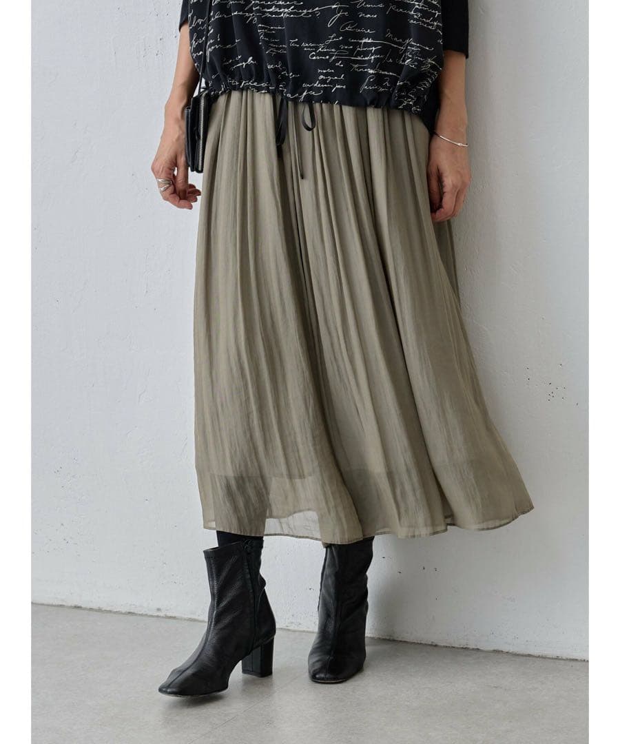 【新品タグ付】ビアズリー シワシフォンギャザーパンツ カーキ