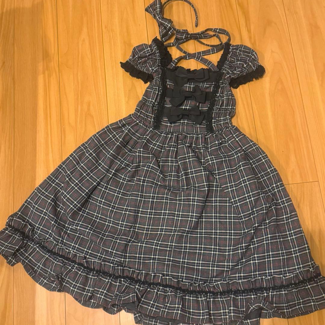 美品セット！ベイビーの秋冬タータンチェックのドレス＆ベッドドレス
