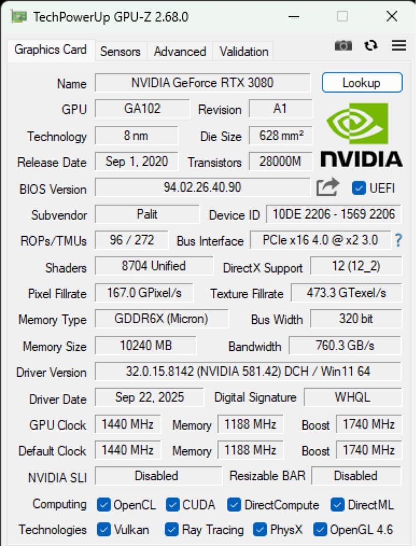 Palit RTX3080 GamingPro OC 10GB 水冷グラボ