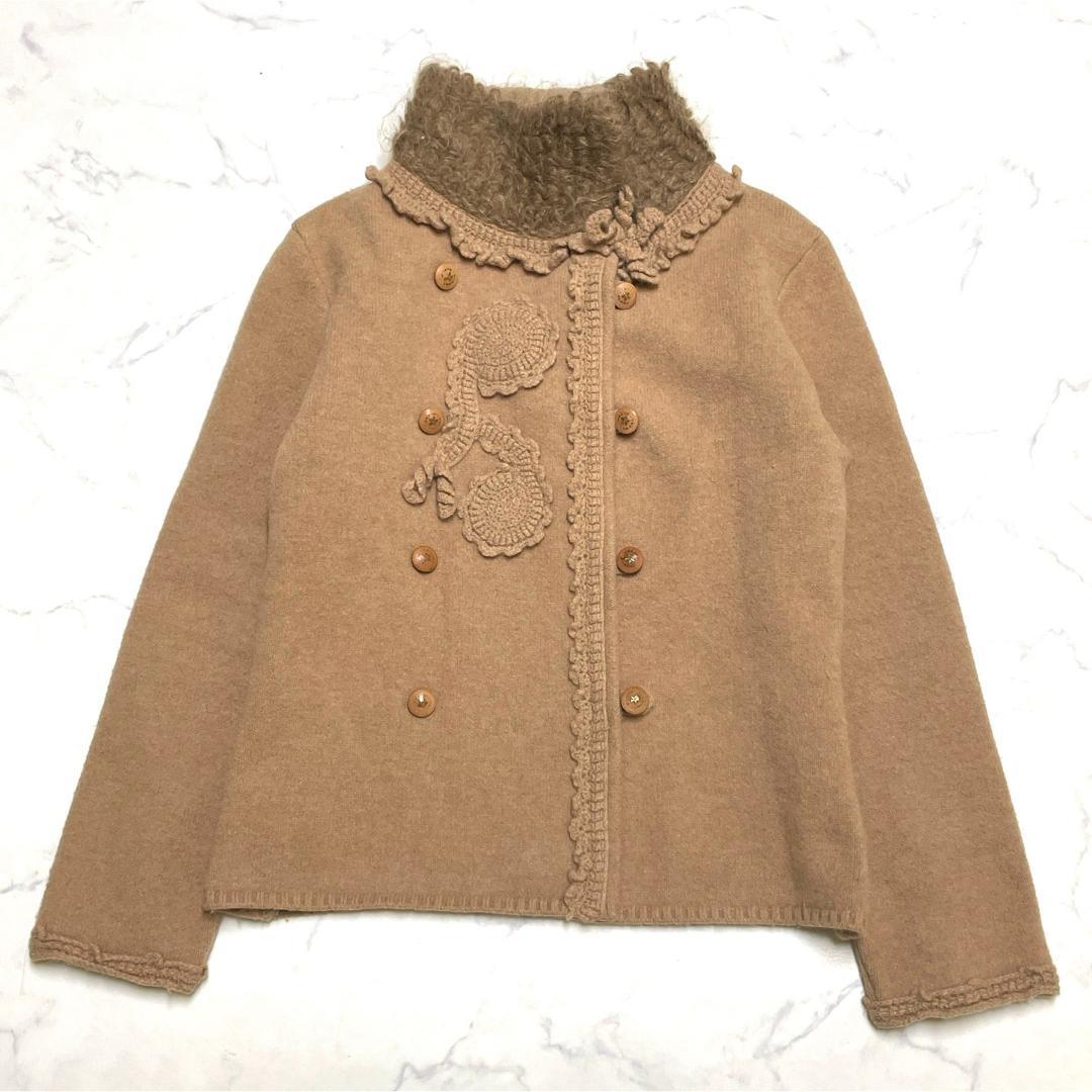 美品 エルマンノ シェルヴィーノ 3Dペイズリー カーディガン アンゴラ42