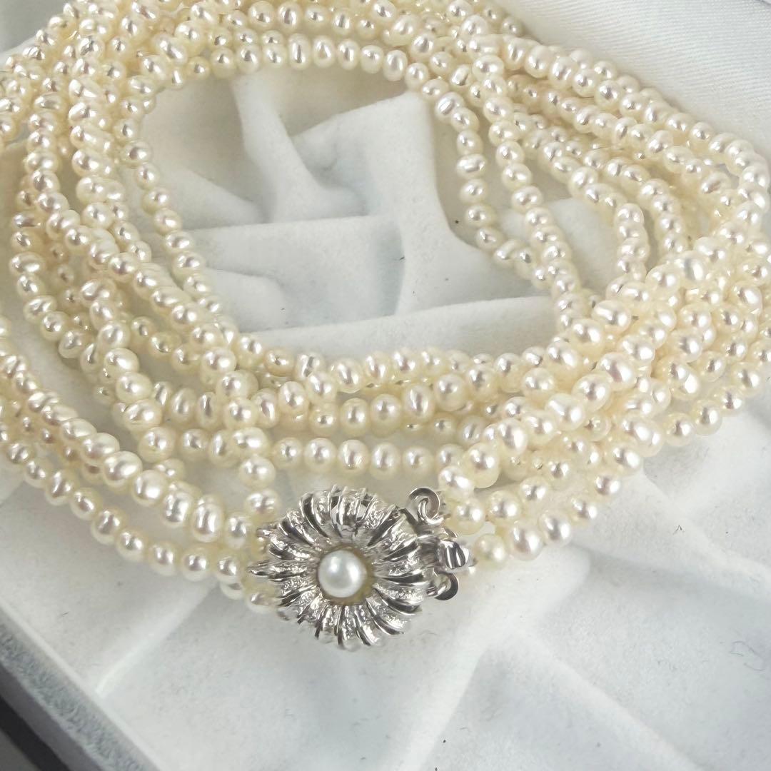 【テリ強】5連 本真珠 ベビーパール ネックレス 3.7mm 44cm