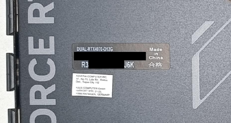 【動作確認済】ASUS GEFORCE RTX4070 12GB DUAL OC