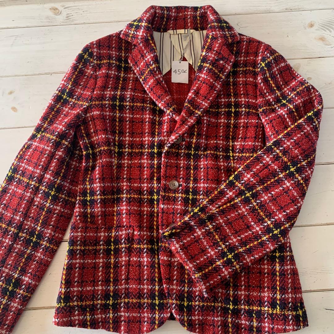 45R45rpmテーラードジャケットMチェック　ウール　新品未使用　サイズ 2