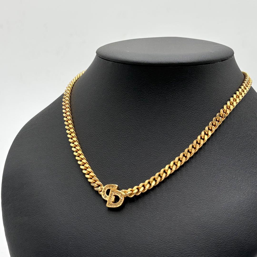 美品 ✨ クリスチャンディオール CDロゴ ラインストーン ネックレス ゴールド