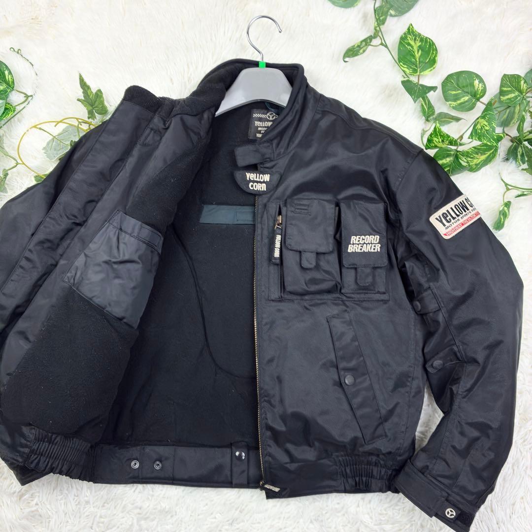 美品　イエローコーン　ナイロン　バイカージャケット　プロテクター付き　L　黒