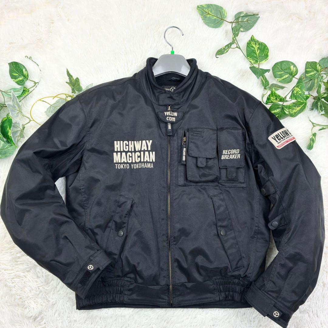 美品　イエローコーン　ナイロン　バイカージャケット　プロテクター付き　L　黒