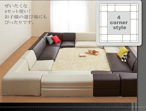 【送料込み】ソファー 3人掛け レザー ローソファ コーナーソファ 【ブラック】