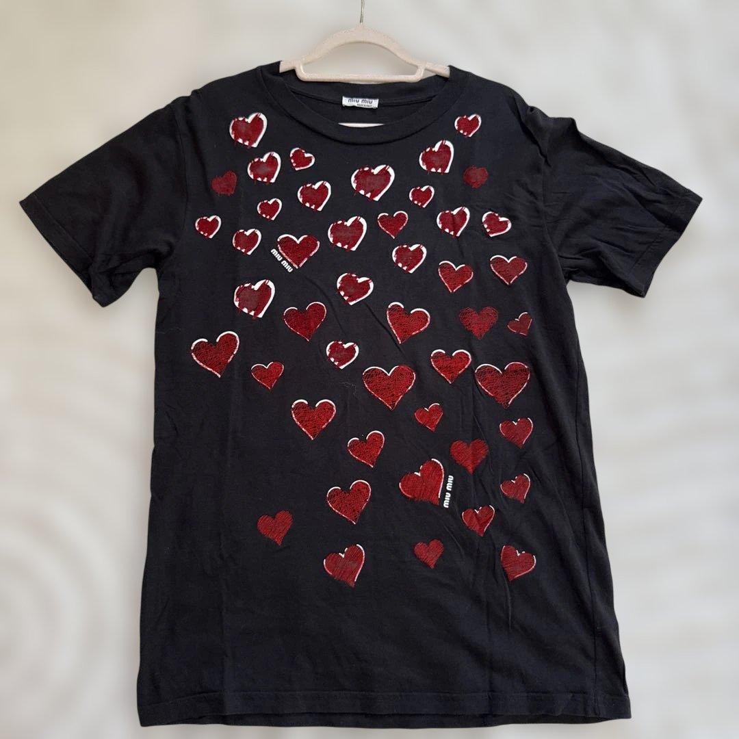 Miu Miu ハート柄 Tシャツ 黒　値下げ交渉可