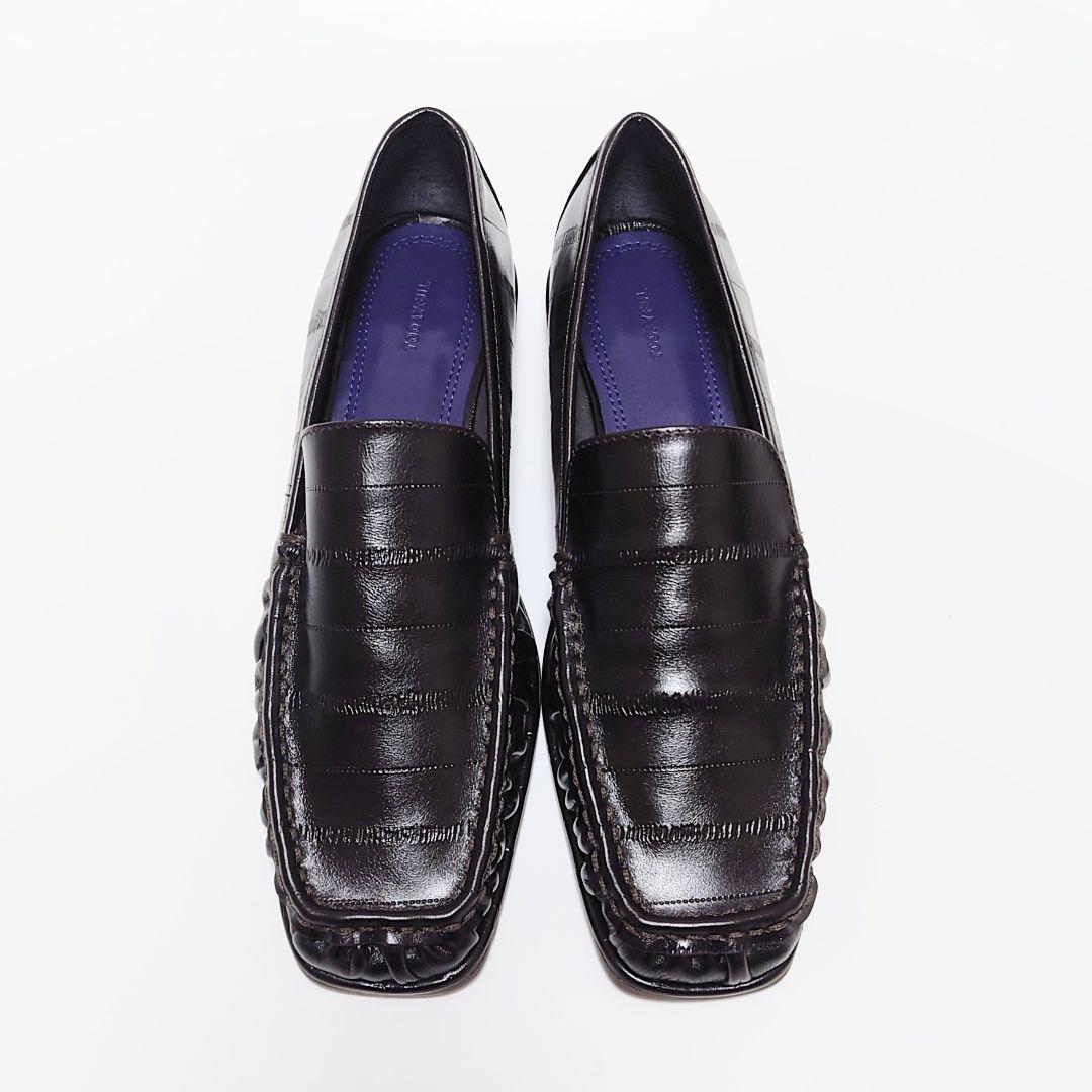 未使用 トゥデイフル スクエアトゥ ギャザー レザー ローファー スリッポン