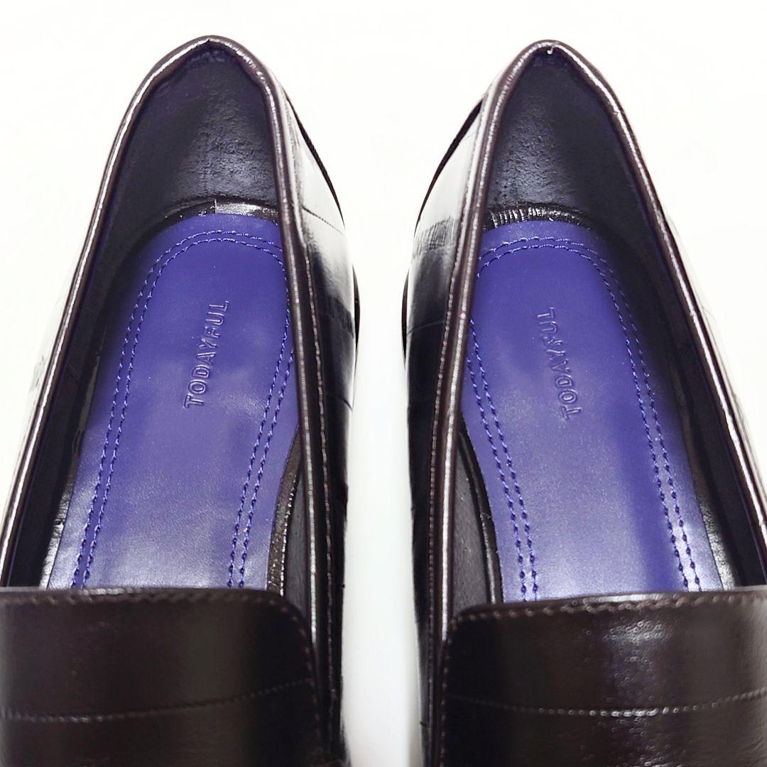 未使用 トゥデイフル スクエアトゥ ギャザー レザー ローファー スリッポン