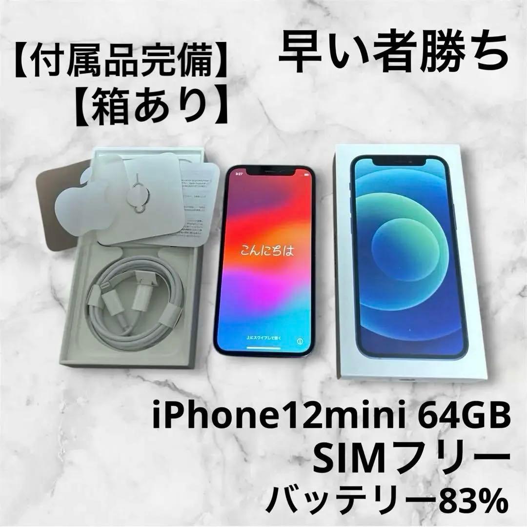【付属品完備】iPhone 12mini ブルー 64GB充電83%SIMフリー