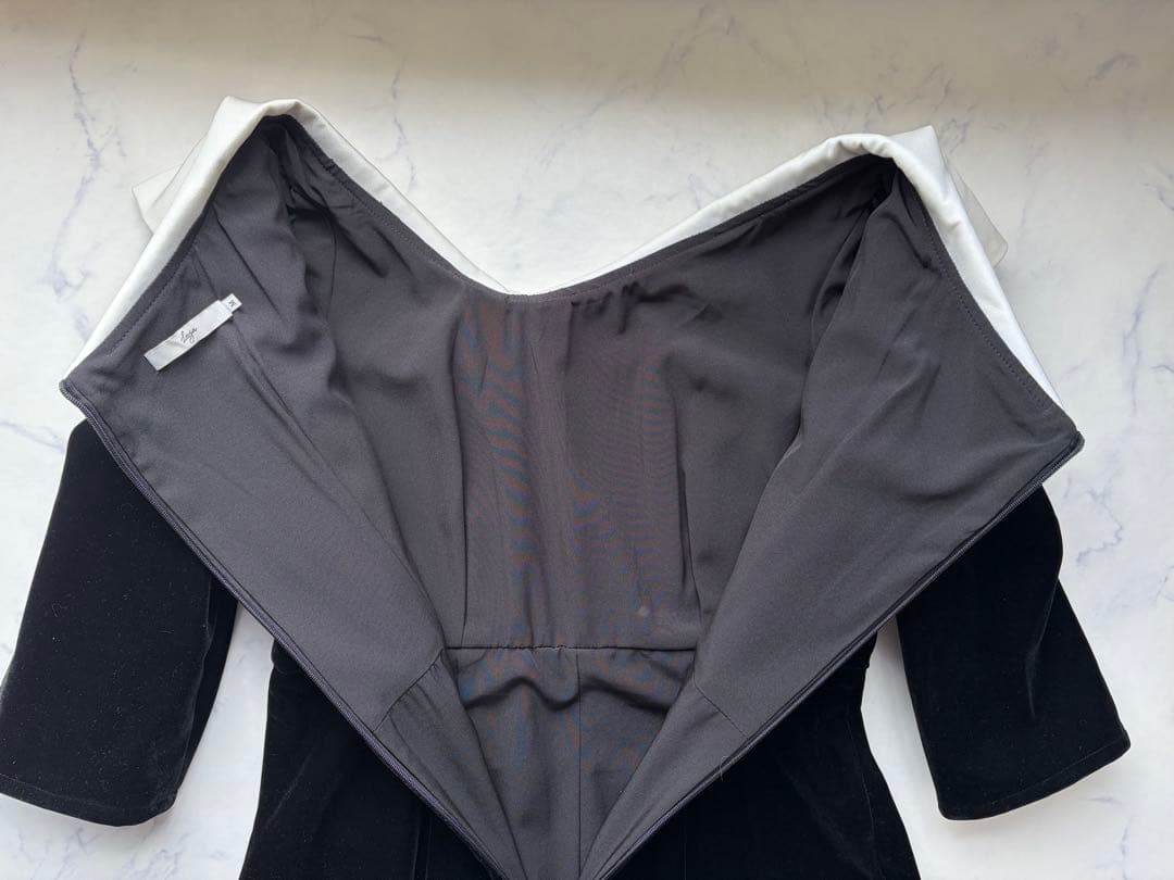 LEJA 配色アシンメトリー ビッグカラーベロア マーメイドドレス ブラック M