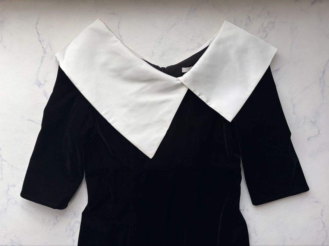 LEJA 配色アシンメトリー ビッグカラーベロア マーメイドドレス ブラック M