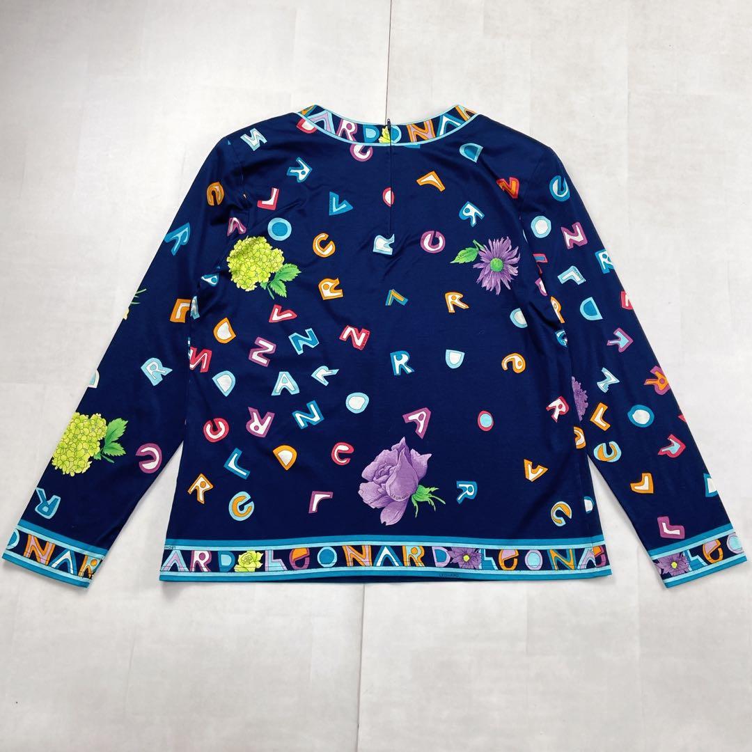 美品 トリム 薔薇 LL 花 アルファベット ロゴボタン レオナール カットソー