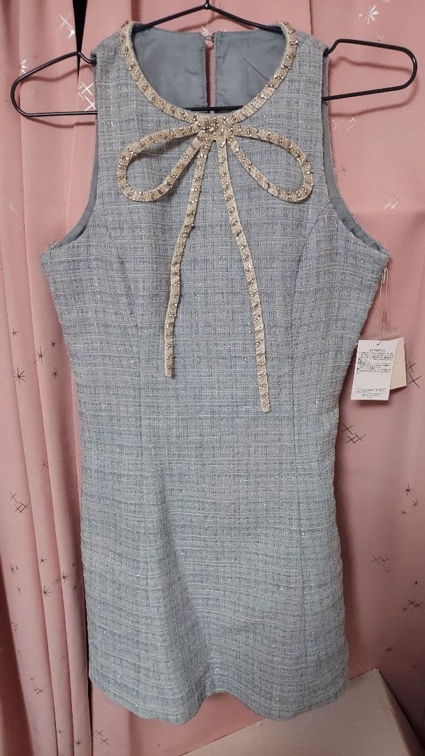 ワンアフターアナザーナイスクラップ　ビジューリボンミニワンピース　サックスブルー