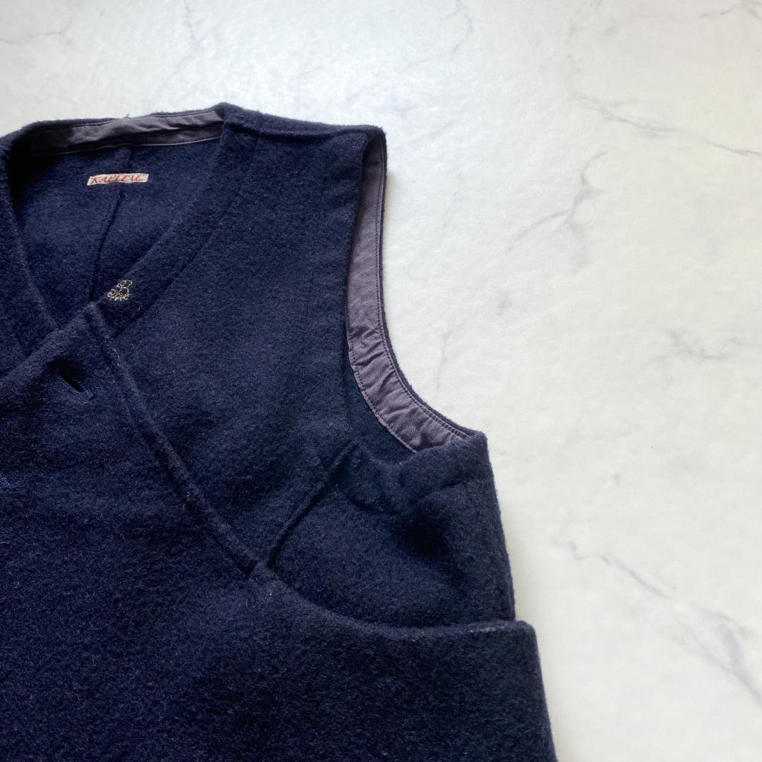 キャピタル アシンメトリー ウールベスト ネイビー XS