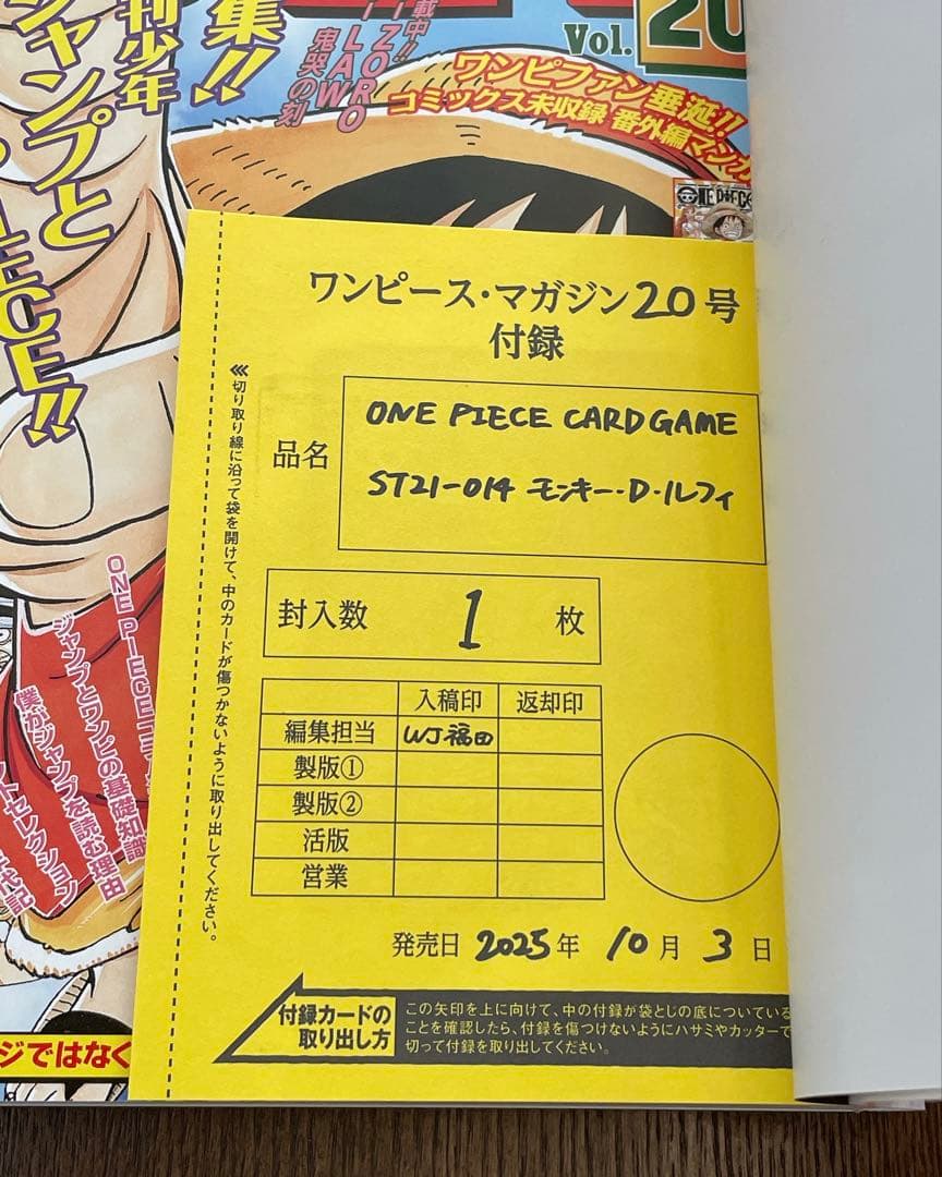 ONE PIECE magazine 20号 プロモカード付録付き 1冊