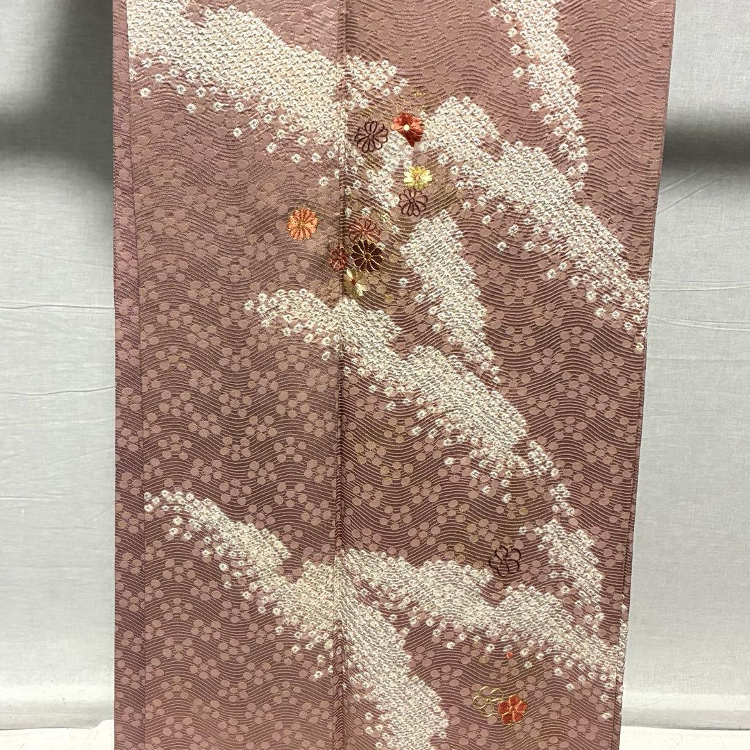 D89 訪問着 絞り 花刺繍 正絹 着物 袷 しつけ糸付き未使用極美品