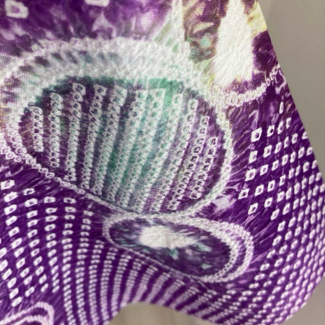 有松絞り・有松鳴海　絞り浴衣　グレープ色　丸模様　身丈155cm N7-9