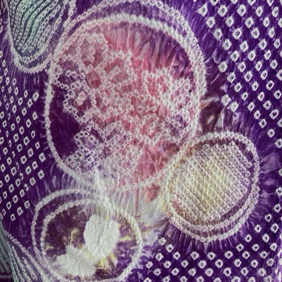 有松絞り・有松鳴海　絞り浴衣　グレープ色　丸模様　身丈155cm N7-9