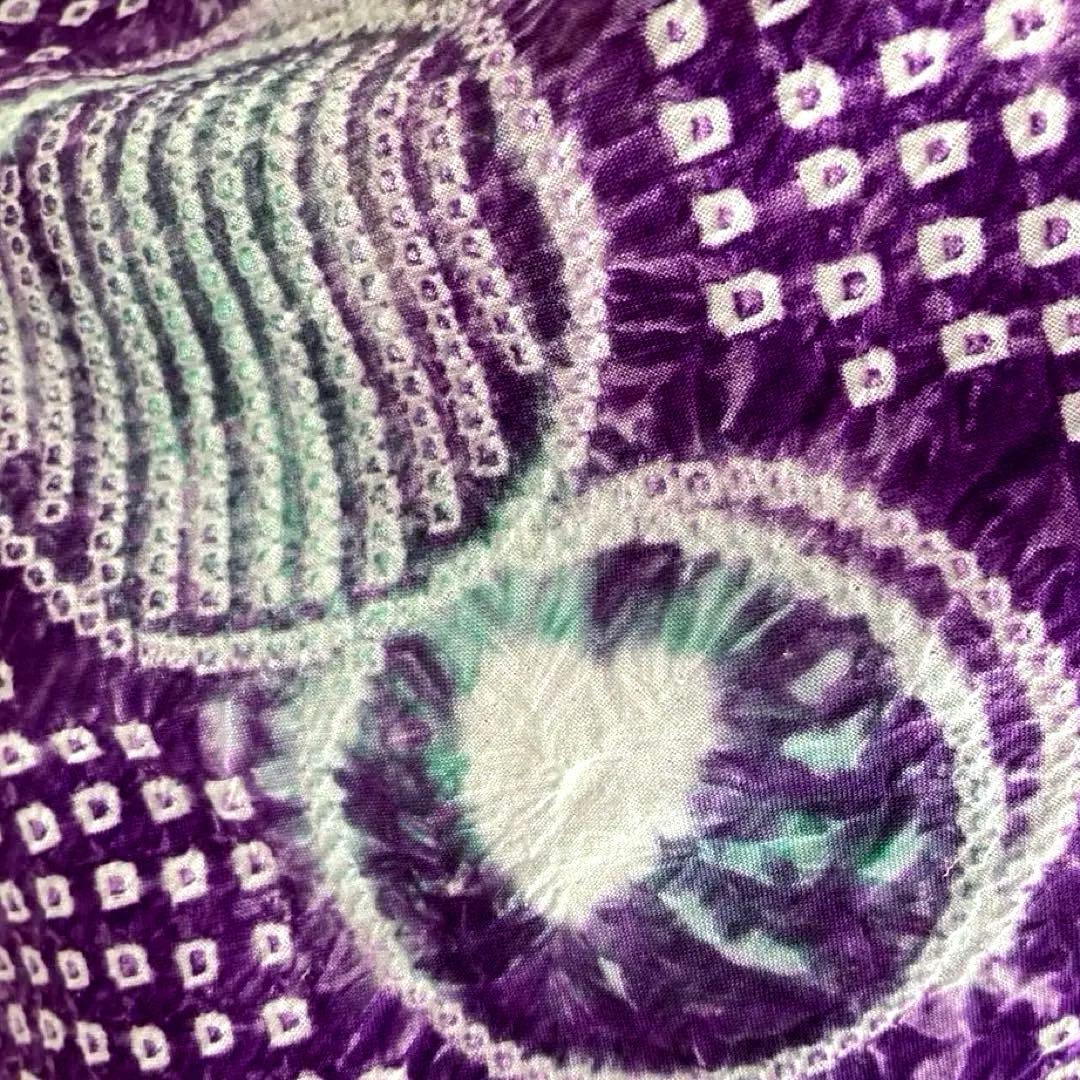 有松絞り・有松鳴海　絞り浴衣　グレープ色　丸模様　身丈155cm N7-9