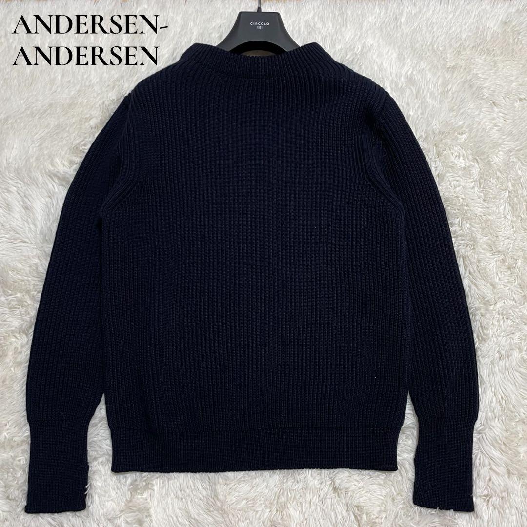 極美品 ANDERSEN-ANDERSEN 5G クルーネック ニット M 紺