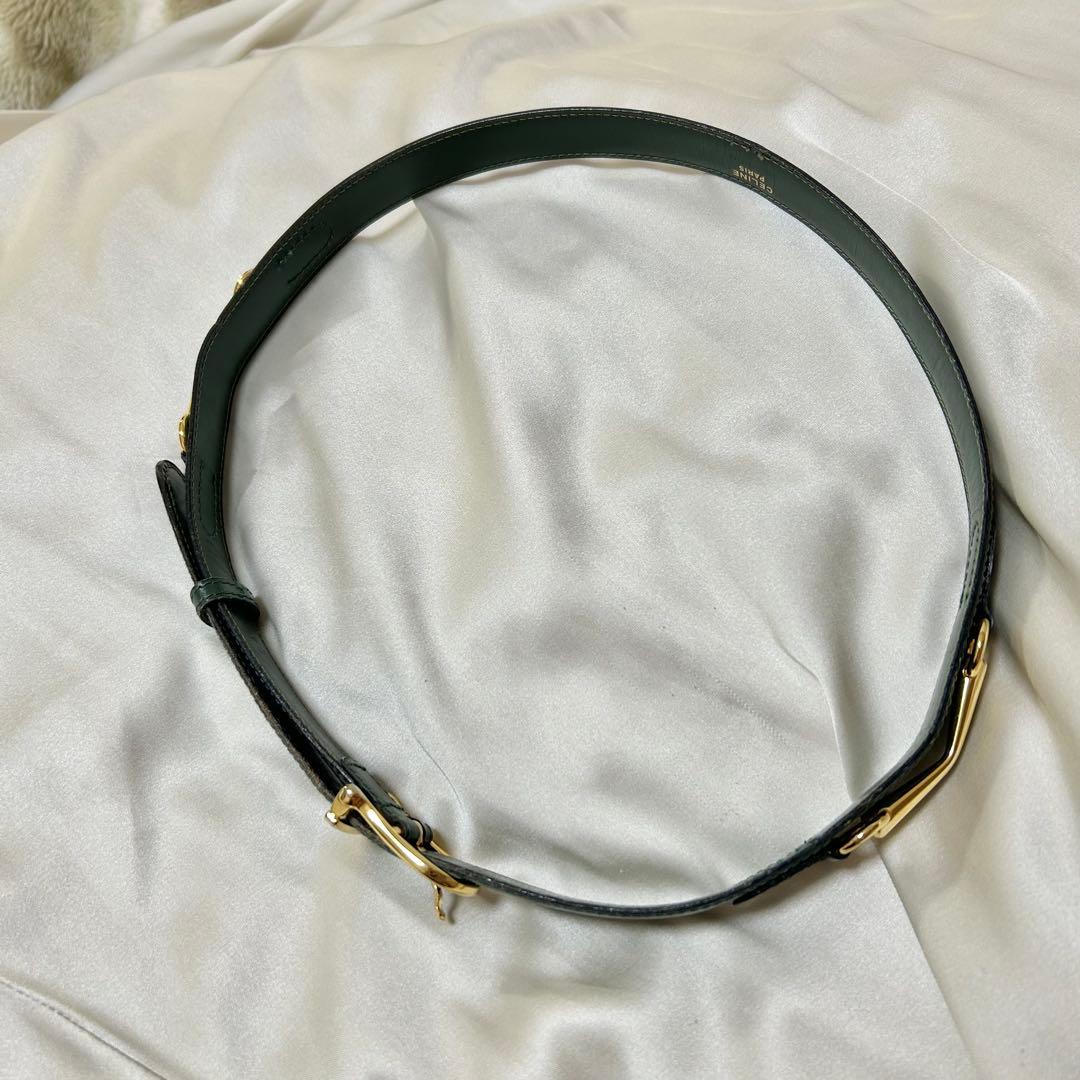 【美品】CELINE セリーヌ　ホースビットレザーベルト　グリーン