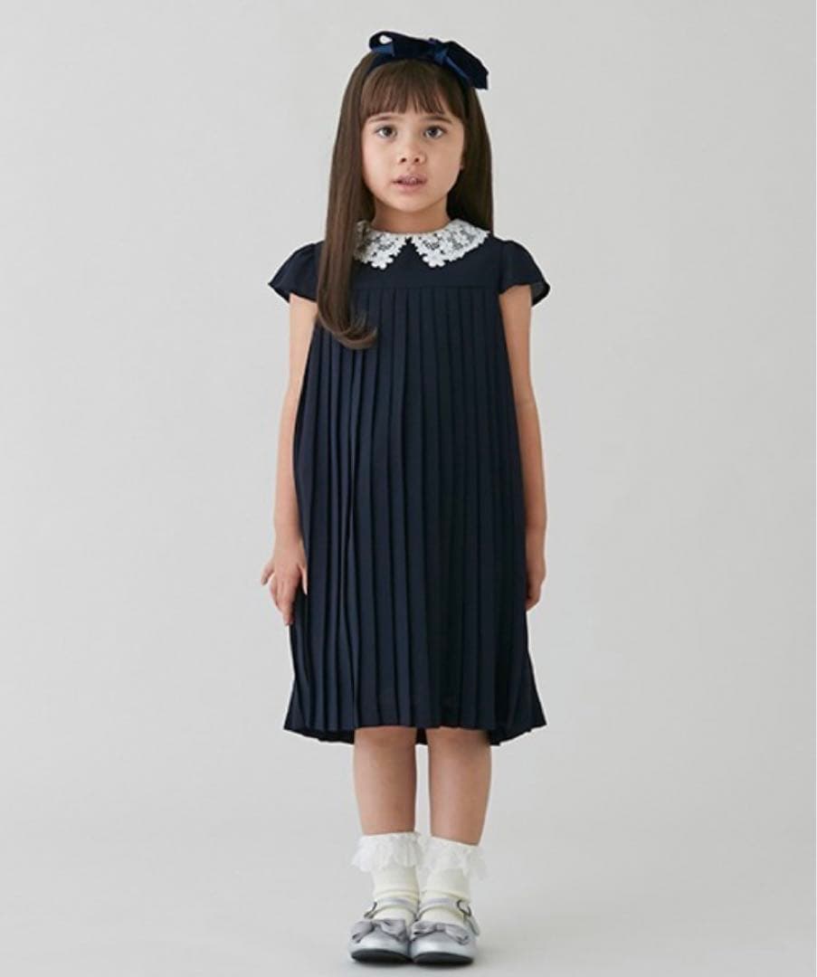 新品petit main◇プティマインレースプリーツワンピドレスフォーマル120