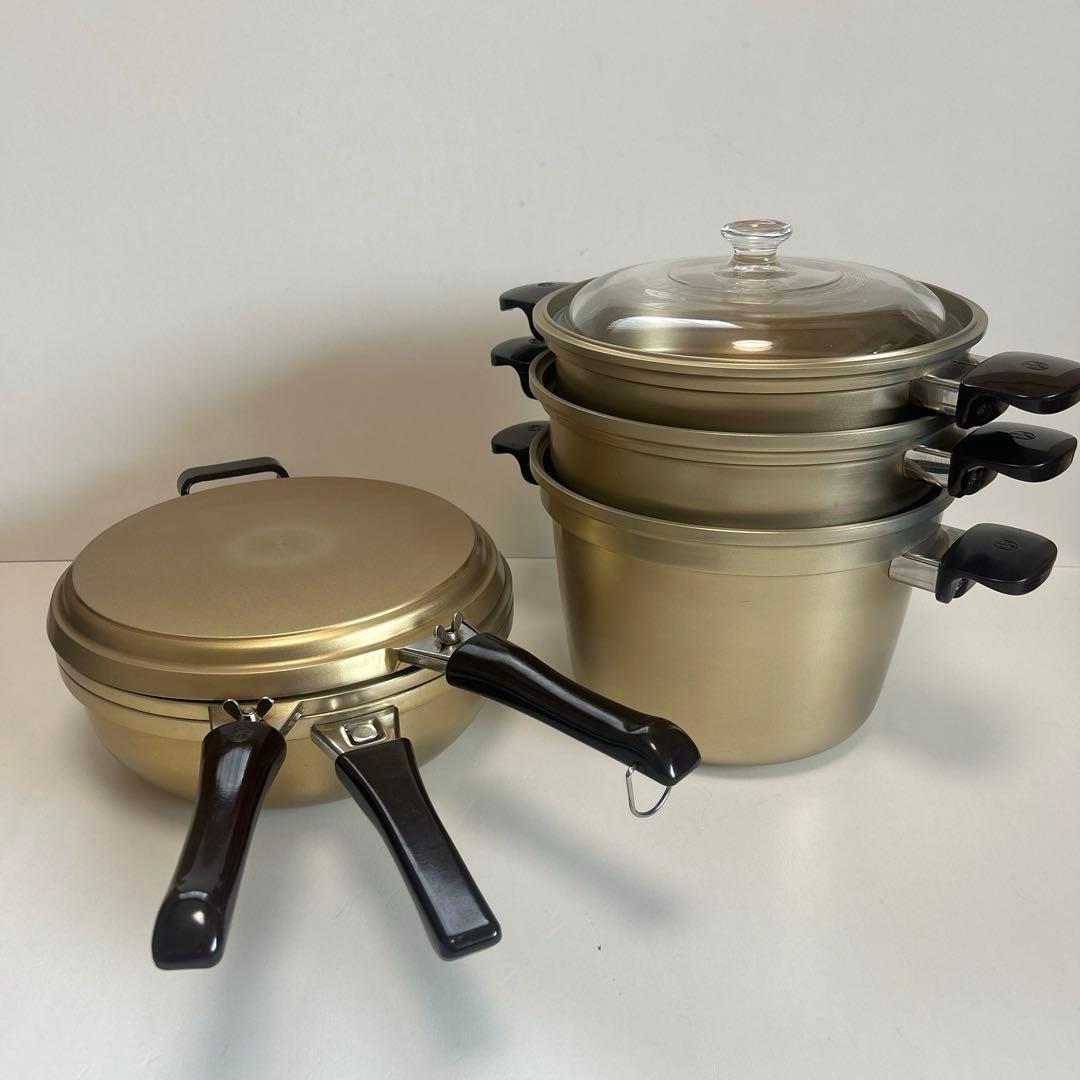 最高級　しばのキッチン　ゴールド　6点セットガラス蓋セット