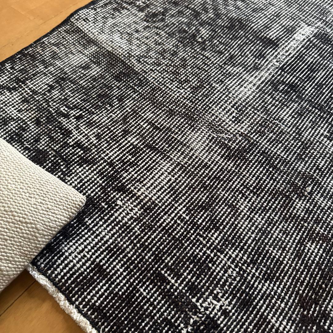 112×192 貴重ブラックオーバーダイ　擦れシャビー　トルコヴィンテージラグ