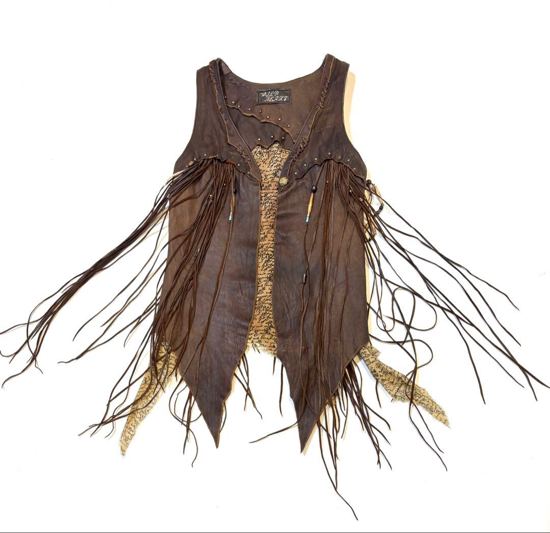 初期超貴重 激レアWILD HEART 天然石付きフェザーフリンジレザーベスト