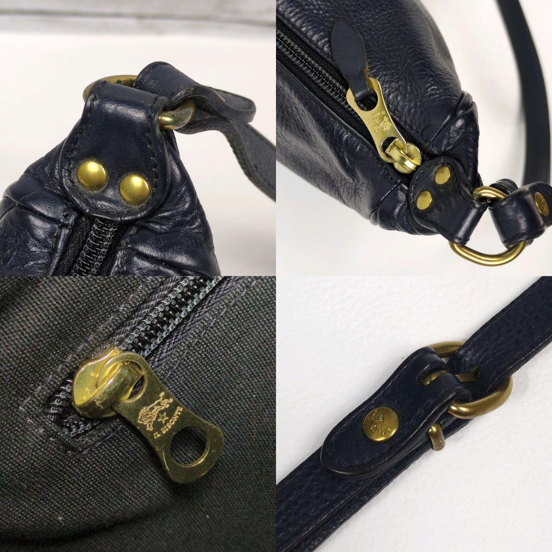 イルビゾンテ　ショルダーバッグ　ネイビー　レザー　ハーフムーン　三日月