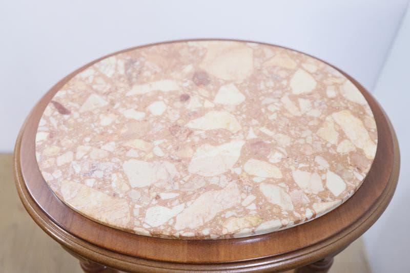 ◆イタリア製クラシカル家具 【大理石】オーバル型 　サイドテーブル 籐編み ①