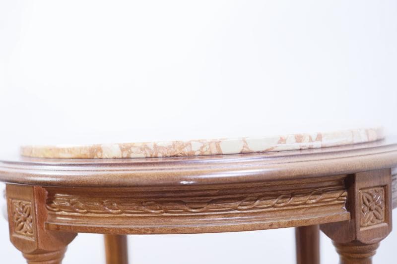 ◆イタリア製クラシカル家具 【大理石】オーバル型 　サイドテーブル 籐編み ①