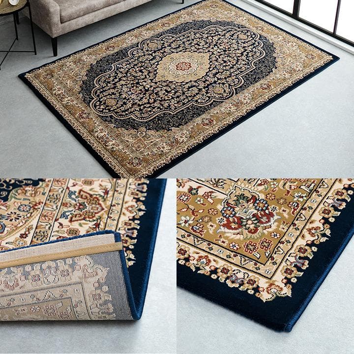 高級 ウィルトン織り 絨毯 メダリオン柄 ベルミラ 200x250cm ネイビー