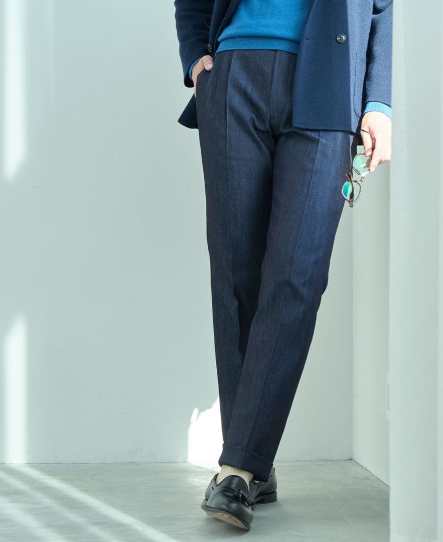 【極美品】鎌倉シャツ サイドアジャスター1プリーツデニムスラックス デニスラ44