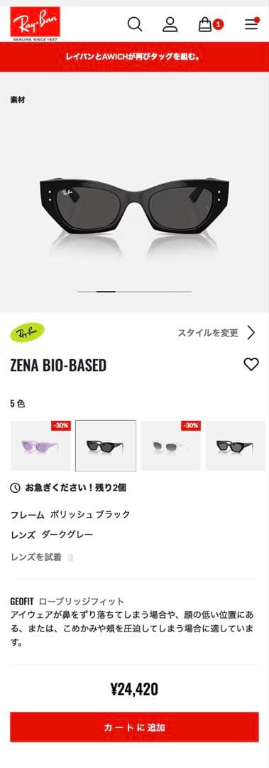Ray-Ban RB 4430F ZENA サングラス　ケース付き