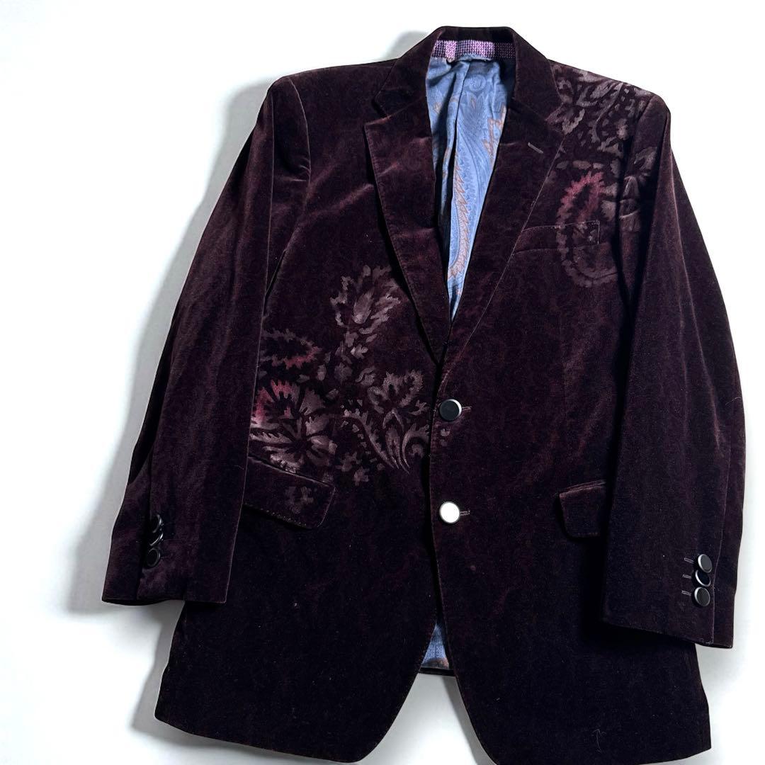 【高級伊製】ETROエトロ ペイズリー総柄ベロアセットアップ スーツ XL