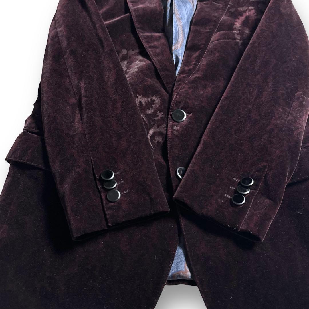 【高級伊製】ETROエトロ ペイズリー総柄ベロアセットアップ スーツ XL
