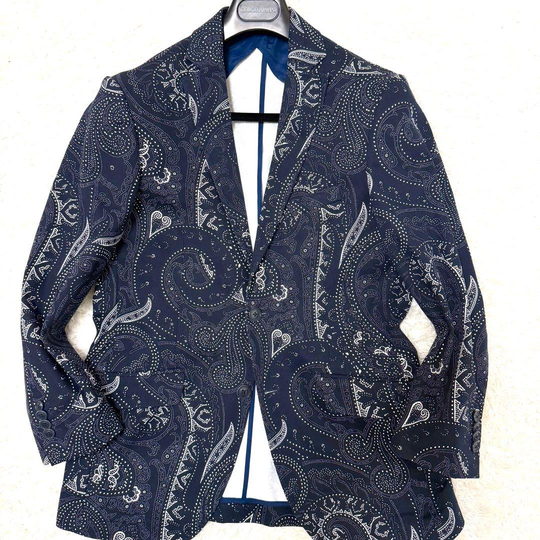 未使用品　エトロ　テーラードジャケット　ペイズリー柄　ネイビー　48 コットン