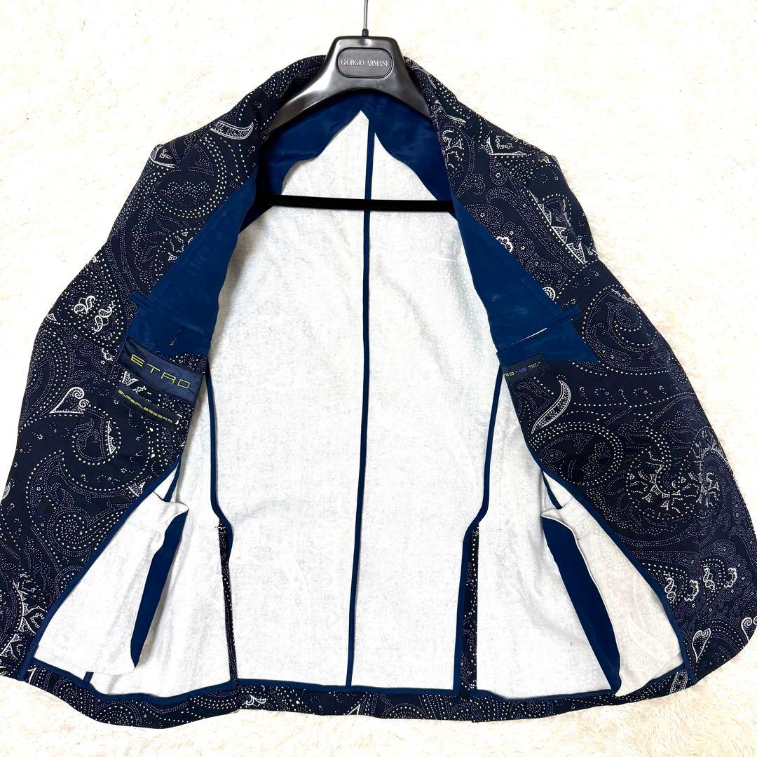 未使用品　エトロ　テーラードジャケット　ペイズリー柄　ネイビー　48 コットン