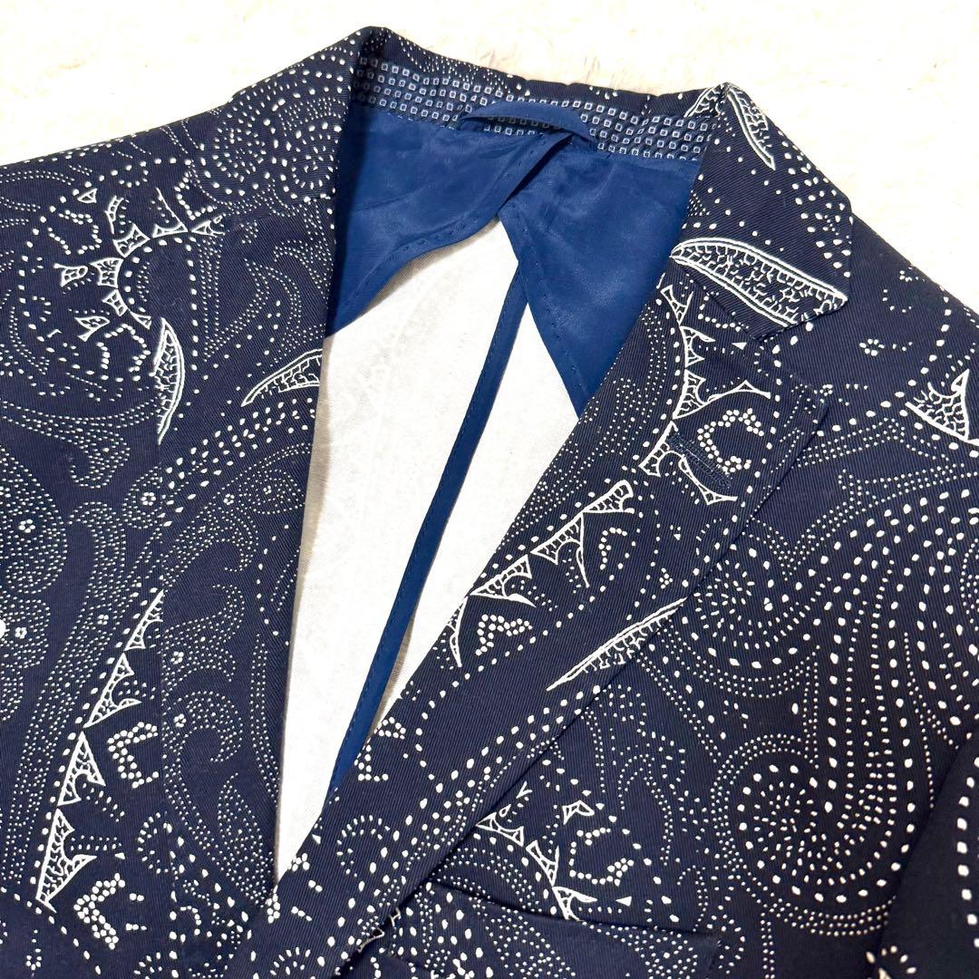 未使用品　エトロ　テーラードジャケット　ペイズリー柄　ネイビー　48 コットン