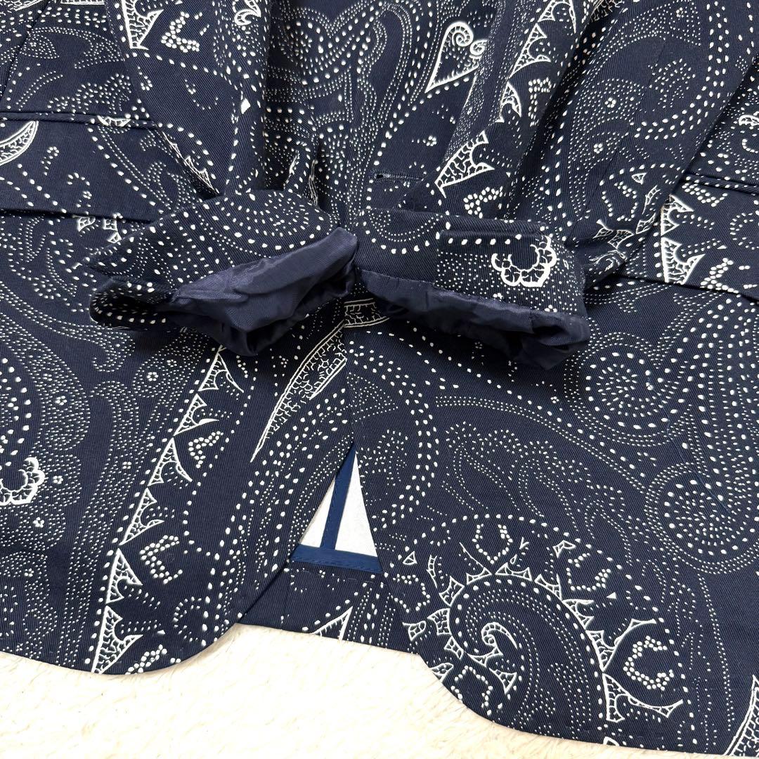 未使用品　エトロ　テーラードジャケット　ペイズリー柄　ネイビー　48 コットン