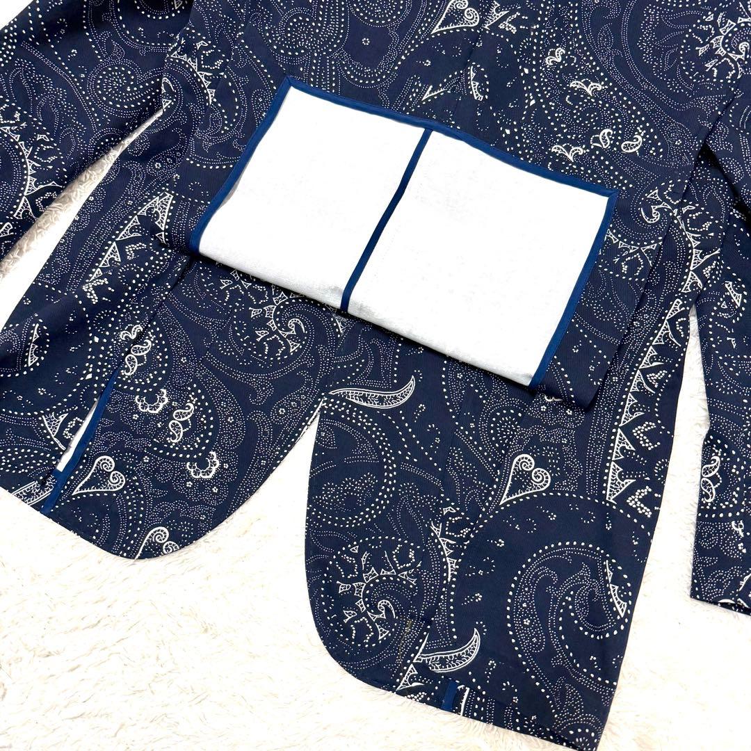 未使用品　エトロ　テーラードジャケット　ペイズリー柄　ネイビー　48 コットン