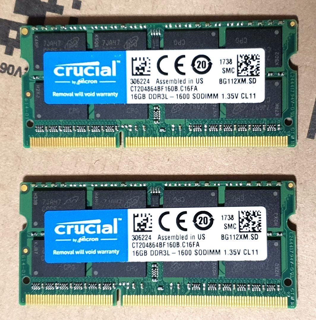 DDR3 16GBメモリ Crucial 16GB DDR3L (２枚32GB)