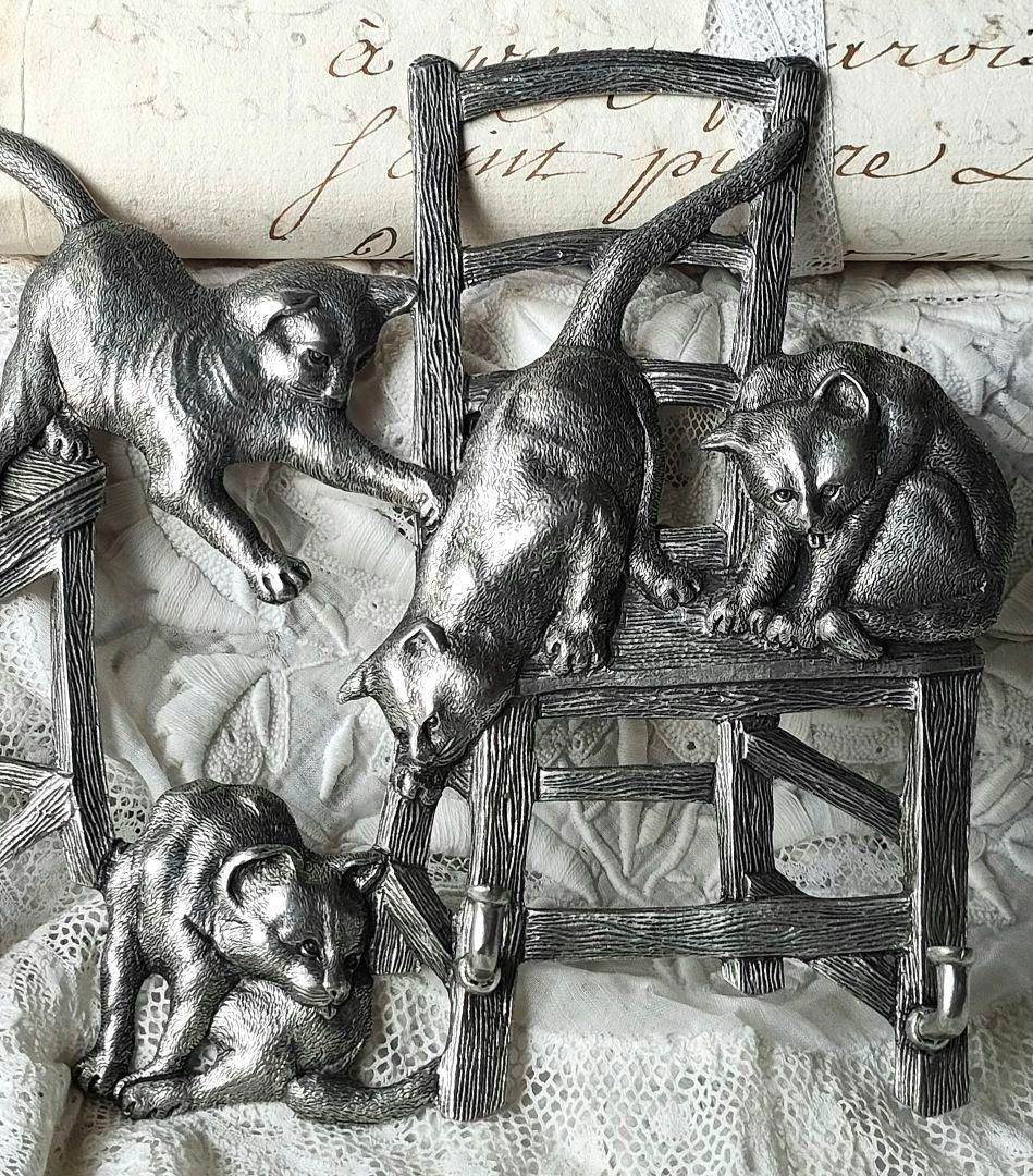 希少　フランスヴィンテージ　猫ちゃんフック　ピューター　アンティーク