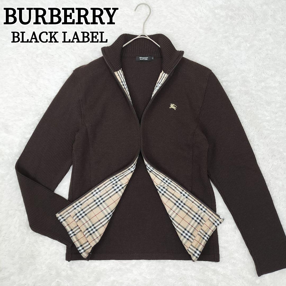 バーバリー ブラックレーベル ジップアップ　ニット ノバチェック ブラウン