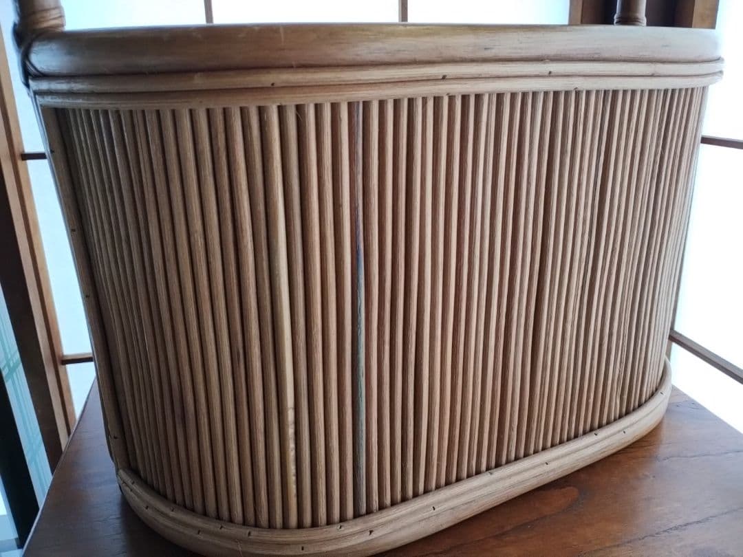 ヴィンテージ　籐小物　ラタン　バンブー　ハンドル付きバスケット　マガジンラック