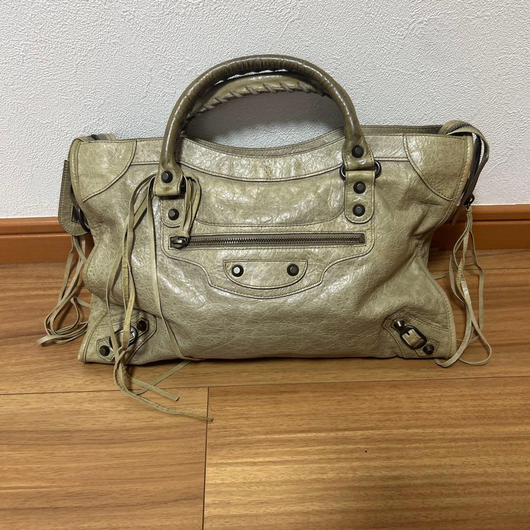 BALENCIAGA PARISグレー レザー ハンドバッグ